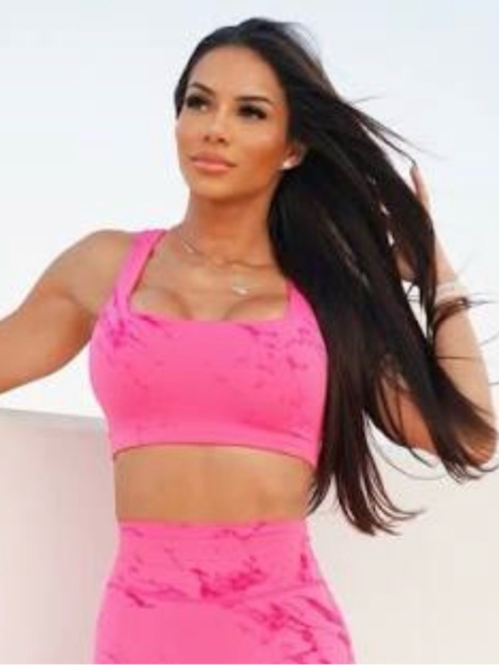 Bombshell Sportswear Neon Pink Marble-Print Sports Bra